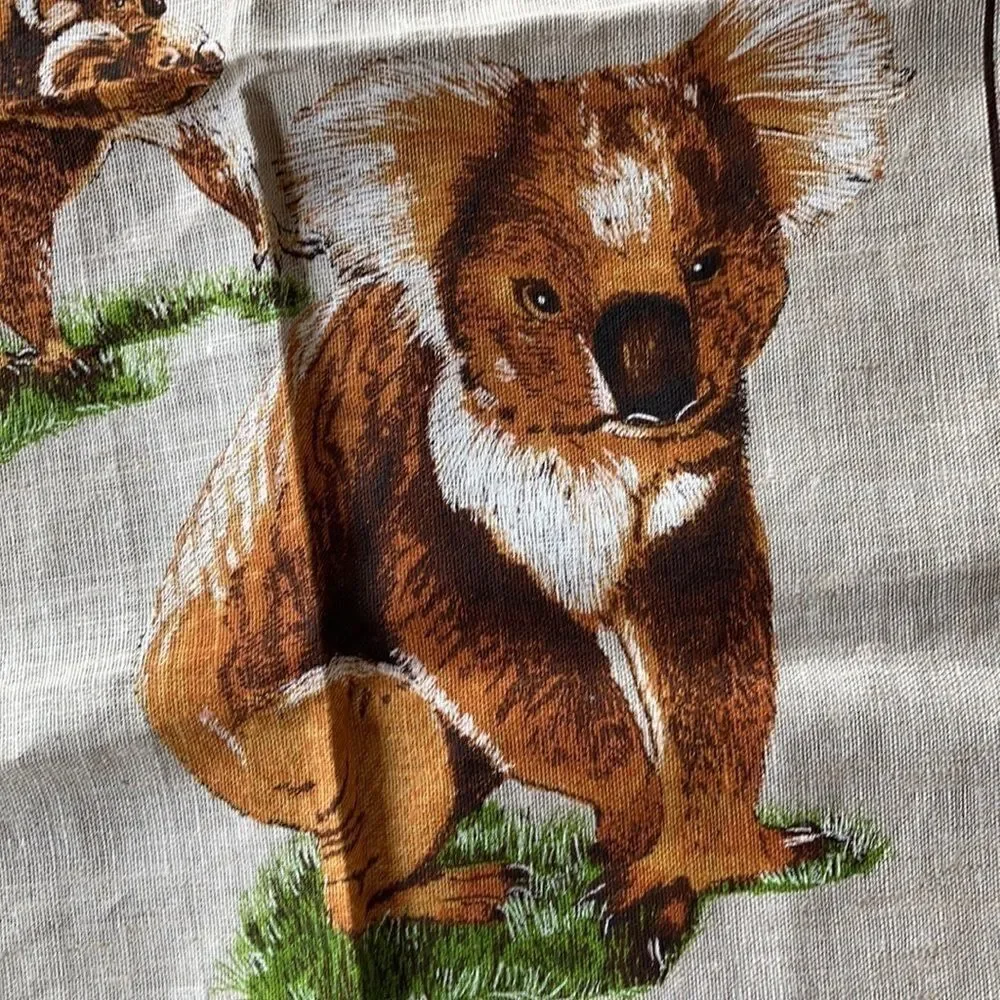 New Linen Australian hand printed  31x18” Koala images towel or wall hanging